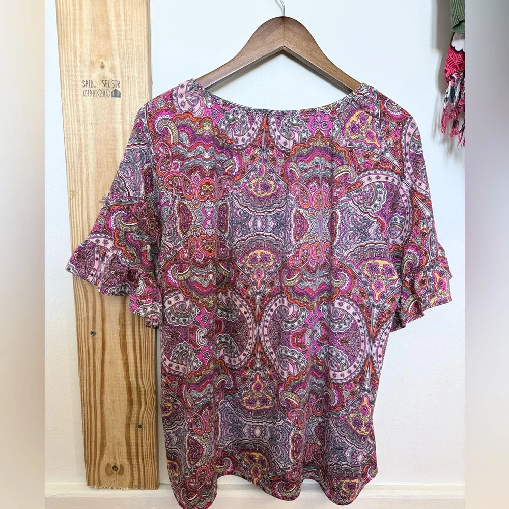Tacera Pink and Purple Paisley Blouse - Picture 2 of 10